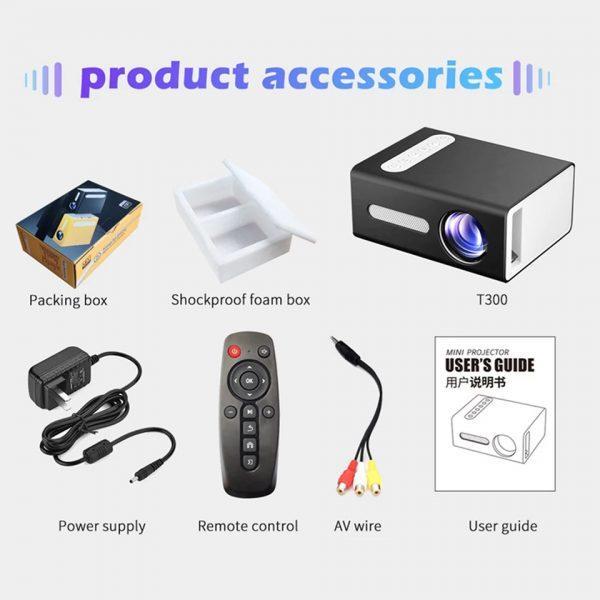 T300 Upgraded LED Mini Projector Supports 1080P HDMI USB Audio Portable Home Media Video player_3